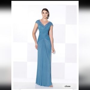 Elegant Blue Lace Evening Gown